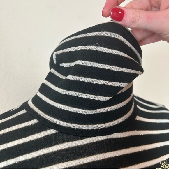 Express Black Striped Embroidered Rhinestone Turtleneck Long sleeve Top - Picture 7 of 12